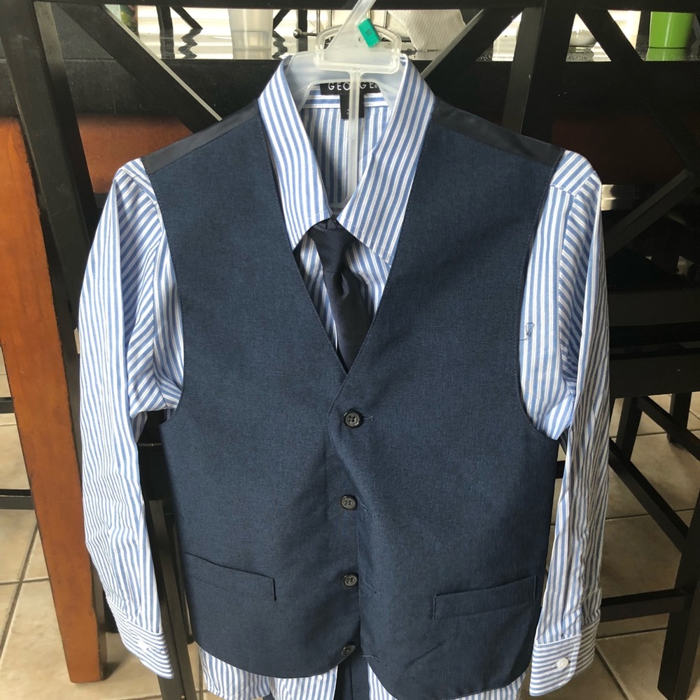 Boys dress shirt, tie, vest, and pants